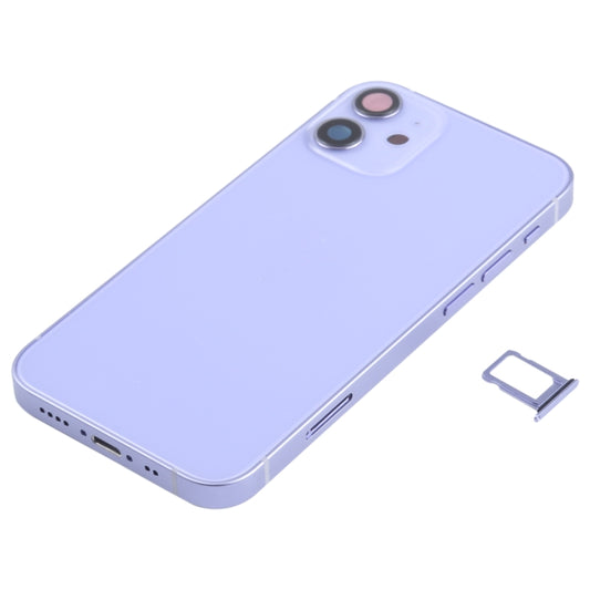 Battery Back Cover Assembly (with Side Keys & Speaker Ringer Buzzer & Motor & Camera Lens & Card Tray & Power Button + Volume Button + Charging Port & Wireless Charging Module) for iPhone 12 Mini(Purple) by buy2fix