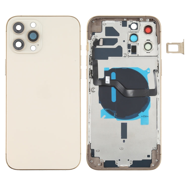 Battery Back Cover (with Side Keys & Card Tray & Power + Volume Flex Cable & Wireless Charging Module) for iPhone 12 Pro Max(Gold) - Back Cover by buy2fix | Online Shopping UK | buy2fix
