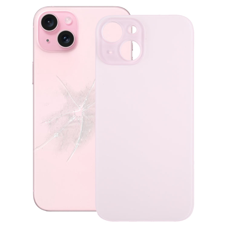 For iPhone 15 Easy Replacement Big Camera Hole Glass Back Battery Cover(Pink) - by buy2fix | Online Shopping UK | buy2fix