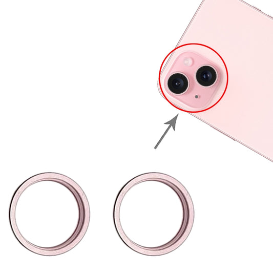 For iPhone 15 / 15 Plus 2pcs/set Rear Camera Glass Lens Metal Outside Protector Hoop Ring (Pink) by buy2fix