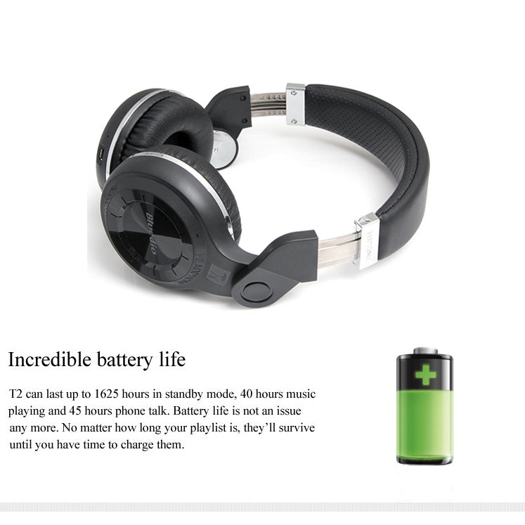 Bluedio T2+ Turbine Wireless Bluetooth 4.1 Stereo Headphones Headset with Mic & Micro SD Card Slot & FM Radio, For iPhone, Samsung, Huawei, Xiaomi, HTC and Other Smartphones, All Audio Devices(Black) - Headset & Headphone by Bluedio | Online Shopping UK | buy2fix
