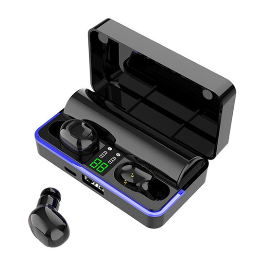 W12 IPX6 Waterproof Bluetooth 5.0 Touch Wireless Bluetooth Earphone with Charging Box, Support Power Digital Display & Breathing Light Bar & HD Call & Power Bank (Black) by buy2fix