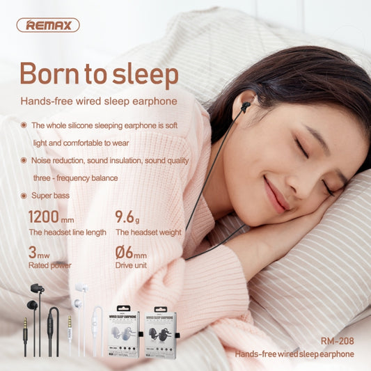 REMAX RM-208 In-Ear Stereo Sleep Earphone with Wire Control + MIC, Support Hands-free(White) by REMAX
