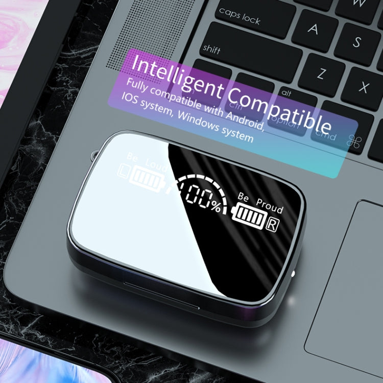 M9 Bluetooth 5.1 TWS Mirror Digital Display Wireless Bluetooth Earphone with Charging Box Flashlight , Support Touch & Siri & Battery Display(Black) by buy2fix