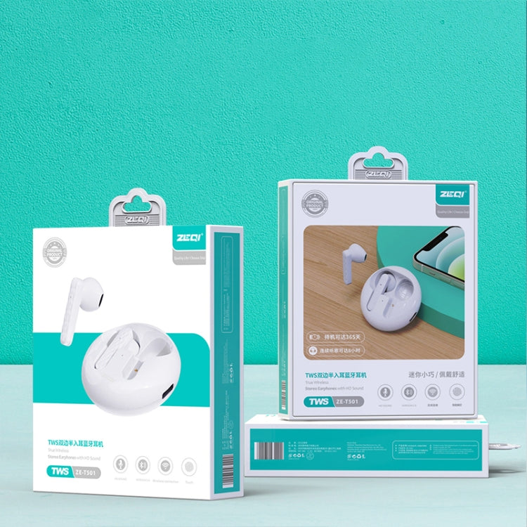 ZEQI T501 True Wireless Mini Bluetooth Earphone Support Touch(White) by ZEQI