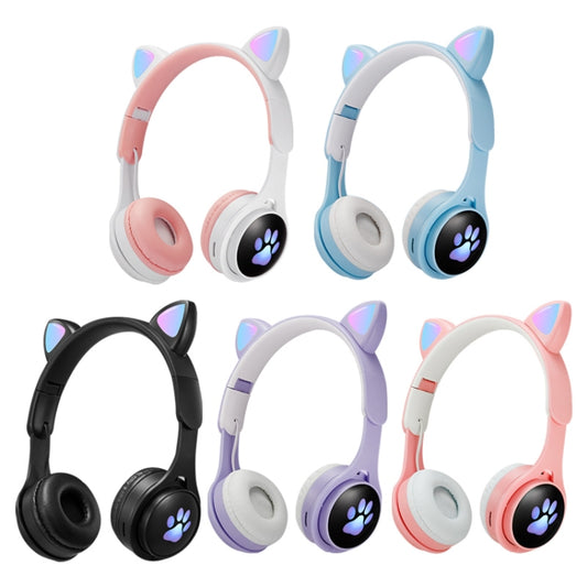 B30 Cat Paw Cat Ears Colorful Luminous Foldable Bluetooth Headset with 3.5mm Jack & TF Card Slot(Purple) by buy2fix