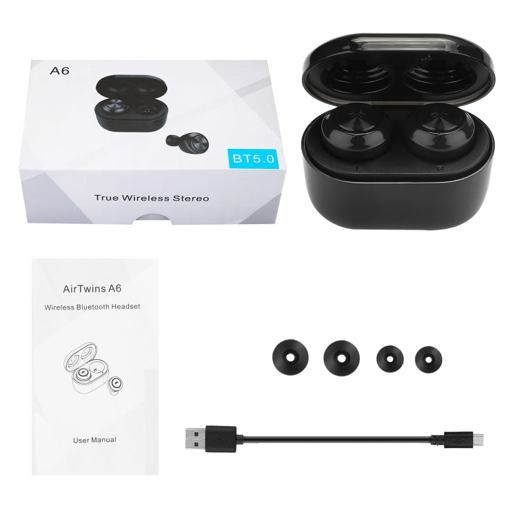 BTH-A6 Wireless Bluetooth 5.0 Earphone with Magnetic Charging Box (Black) by buy2fix