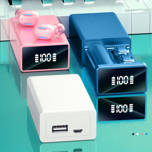 A22 English Version Pull-out Digital Display Bluetooth Earphone with Magnetic Charging Box, Support Touch Light & Power Bank (Pink) by buy2fix