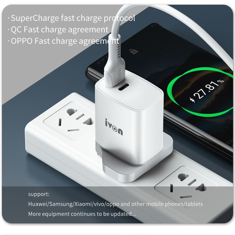 IVON AD52 18W USB-C / Type-C + USB Dual Port PD Fast Charge(EU Plug) by IVON