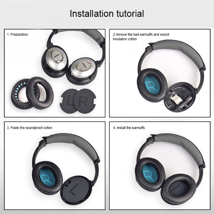1 Pair Soft Earmuff Headphone Jacket with LR Cotton for BOSE QC2 / QC15 / AE2 / QC25 / QC35(Black) - Earmuff & Pad by buy2fix | Online Shopping UK | buy2fix