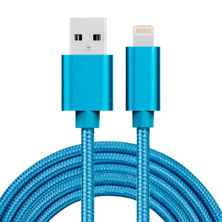 3A Woven Style Metal Head 8 Pin to USB Charge Data Cable, Cable Length: 2m(Blue) - Normal Style Cable by buy2fix | Online Shopping UK | buy2fix