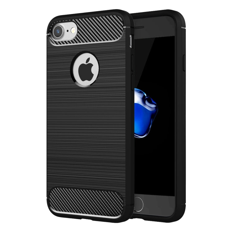 For iPhone 8 & 7 Brushed Texture Fiber TPU Rugged Armor Protective Case(Black) - More iPhone Cases by buy2fix | Online Shopping UK | buy2fix