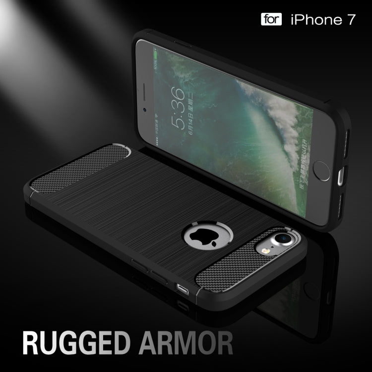 For iPhone 8 & 7 Brushed Texture Fiber TPU Rugged Armor Protective Case(Black) - More iPhone Cases by buy2fix | Online Shopping UK | buy2fix