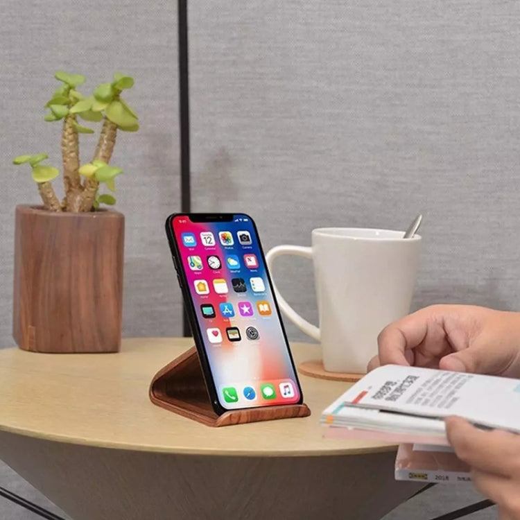 JS01 Wooden Desktop Phone Holder Universal Curved Wood Support Frame For Tablet Phones (Walnut) by buy2fix