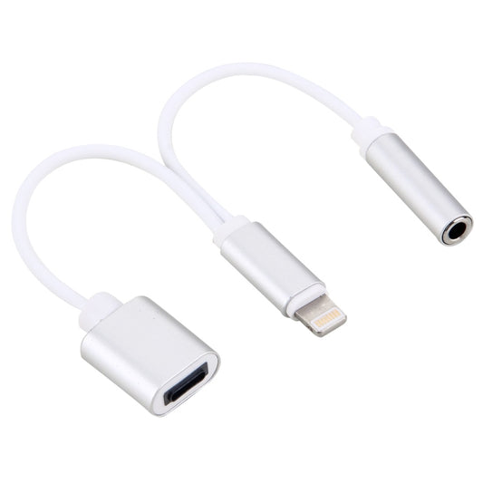10cm 8 Pin Female & 3.5mm Audio Female to 8 Pin Male Charger Adapter Cable, Support All IOS Systems(Silver) - Earphone Adapter by buy2fix | Online Shopping UK | buy2fix