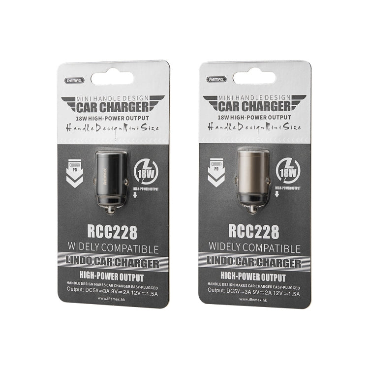 REMAX RCC228 Lindo Series PD 18W Single USB-C / Type-C Interface Fast Charge Car Charger(Silver) - Car Charger by REMAX | Online Shopping UK | buy2fix
