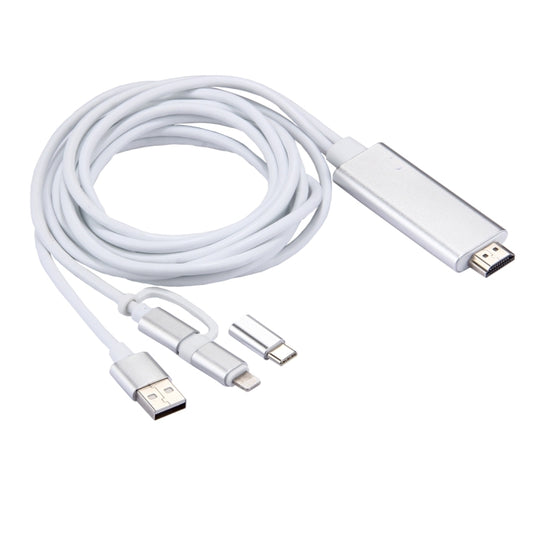 3 in 1 Micro USB & 8 Pin & Type-C to HDMI HD 1080P HDTV Adapter Cable(Silver) by buy2fix