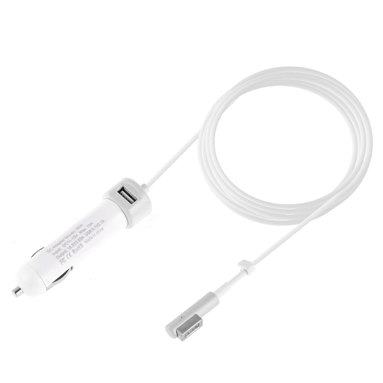 60W 5.1V 2.1A USB Interface Car Charger with 16.5V 3.65A L MagSafe Interface Data Cable(White) - Car Charger by buy2fix | Online Shopping UK | buy2fix