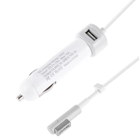 45W 5.1V 2.1A USB Interface Car Charger with 14.5V 3.1A L MagSafe Interface Data Cable(White) - Car Charger by buy2fix | Online Shopping UK | buy2fix
