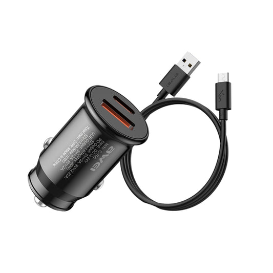 awei C-706 20W PD Type-C + QC 3.0 Type-A Car Charger with CL-110T Data Cable by awei