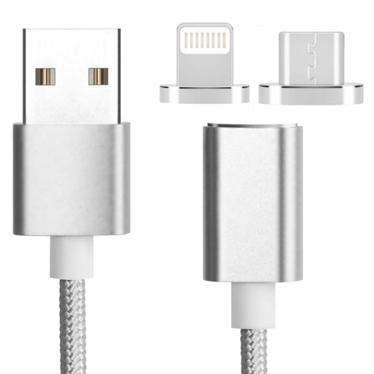 2 in 1 5V 2A Micro USB & 8 Pin to USB 2.0 Weave Style Magnetic Data Cable, Cable Length: 1.2m(Silver) by buy2fix
