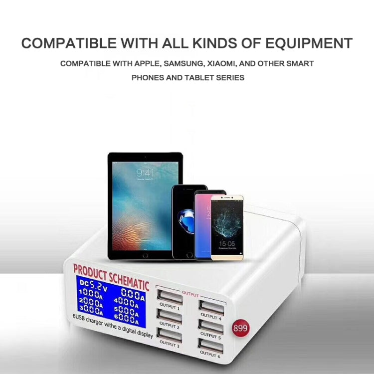 896 40W QC 3.0 6 USB Ports Fast Charger with LCD Digital Display, EU Plug(White) by buy2fix