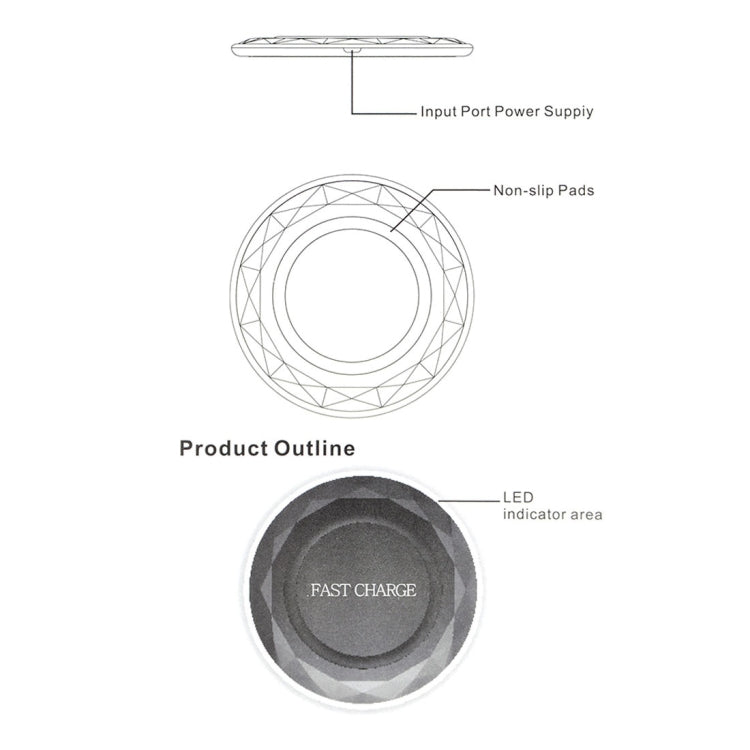 DC5V Input Diamond Qi Standard Fast Charging Wireless Charger, Cable Length: 1m(Black) - Wireless Charger by buy2fix | Online Shopping UK | buy2fix