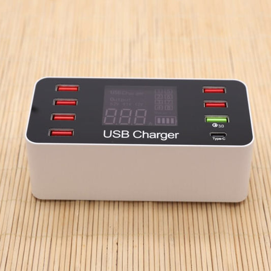 A9+ Multi-function AC 100V~240V 8 Ports USB Digital Display LCD Detachable Charging Station Smart Charger,Support QC3.0(White) by buy2fix