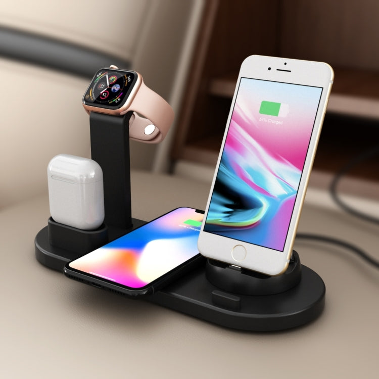 HQ-UD15 5 in 1 8 Pin + Micro USB + USB-C / Type-C Interfaces + 8 Pin Earphone Charging Interface + Wireless Charging Charger Base with Watch Stand (Black) by buy2fix