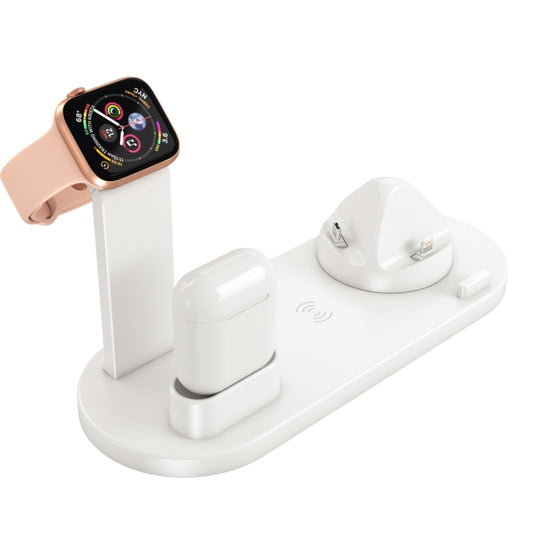 HQ-UD15 5 in 1 8 Pin + Micro USB + USB-C / Type-C Interfaces + 8 Pin Earphone Charging Interface + Wireless Charging Charger Base with Watch Stand (White) by buy2fix