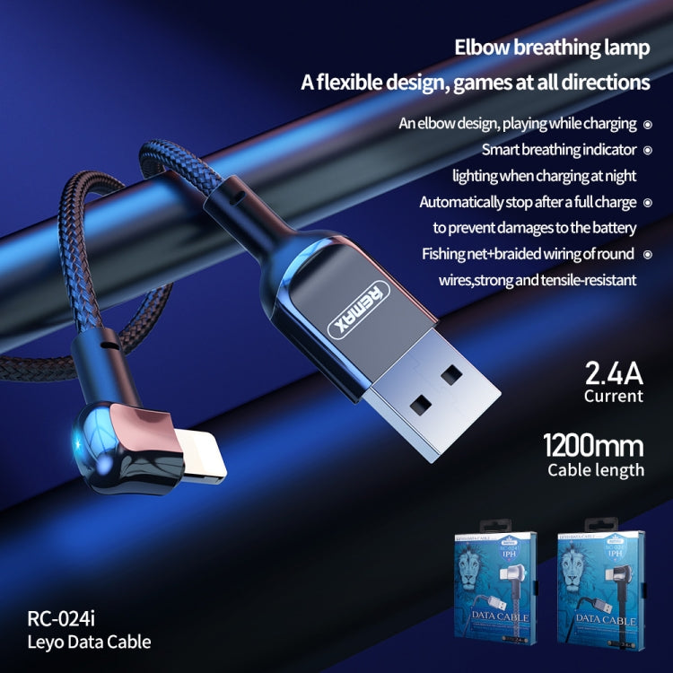 REMAX RC-024i Sury Leyo Series 1.2m 2.4A USB to 8 Pin Data Cable for iPhone, iPad(Black) - Normal Style Cable by REMAX | Online Shopping UK | buy2fix