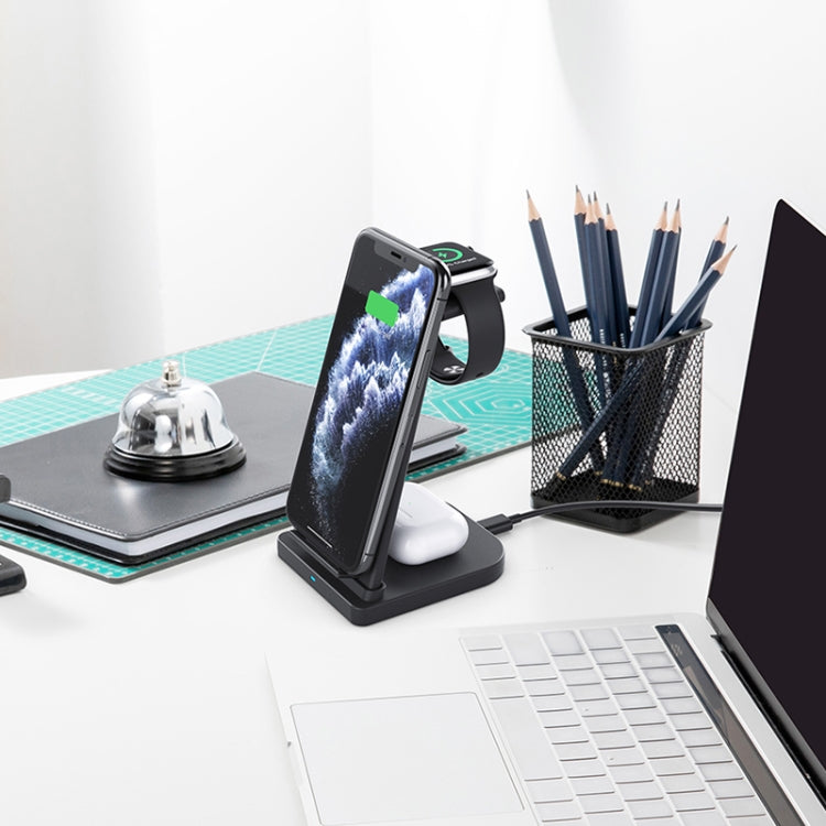 HQ-UD21 3 in 1 Folding Mobile Phone Watch Multi-Function Charging Stand Wireless Charger for iPhones & Apple Watch & Airpods (Black) - Wireless Charger by buy2fix | Online Shopping UK | buy2fix