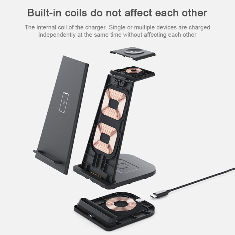 HQ-UD21 3 in 1 Folding Mobile Phone Watch Multi-Function Charging Stand Wireless Charger for iPhones & Apple Watch & Airpods (Black) - Wireless Charger by buy2fix | Online Shopping UK | buy2fix