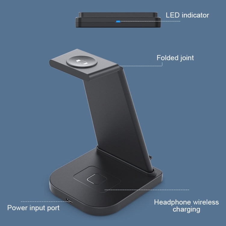 HQ-UD21 3 in 1 Folding Mobile Phone Watch Multi-Function Charging Stand Wireless Charger for iPhones & Apple Watch & Airpods (Black) - Wireless Charger by buy2fix | Online Shopping UK | buy2fix