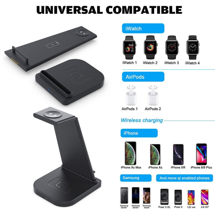 HQ-UD21 3 in 1 Folding Mobile Phone Watch Multi-Function Charging Stand Wireless Charger for iPhones & Apple Watch & Airpods (Black) - Wireless Charger by buy2fix | Online Shopping UK | buy2fix