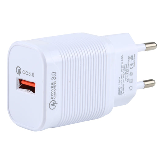 LZ-728 2 in 1 18W QC 3.0 USB Interface Travel Charger + USB to 8 Pin Data Cable Set, EU Plug, Cable Length: 1m(White) by buy2fix