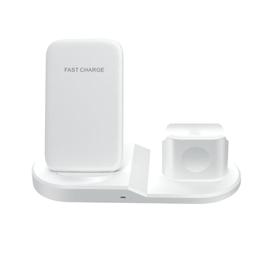OJD-45 3 in 1 QI 10W Mobile Phone + Watch + 8 Pin Earphone Charging Port Multi-function Wireless Charger for Mobile Phones & Watches & AirPods 2(White) by buy2fix