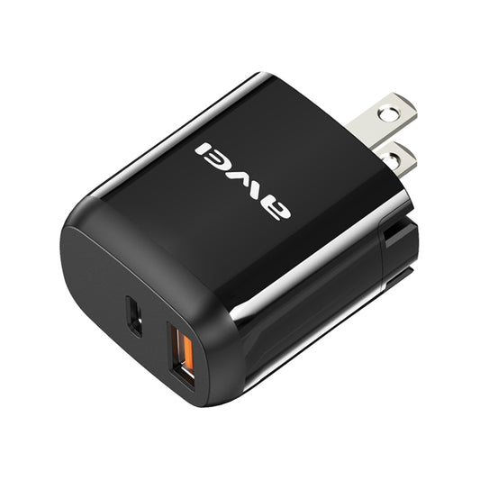 awei PD3 20W PD Type-C + QC 3.0 USB Interface Fast Charging Travel Charger with Data Cable, US Plug by awei