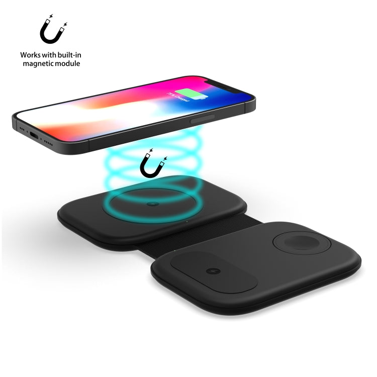 F20 3 in 1 15W Multi-function Magnetic Folding Wireless Charger for iPhone Series & Apple Watches & AirPods(Black) - Wireless Charger by buy2fix | Online Shopping UK | buy2fix