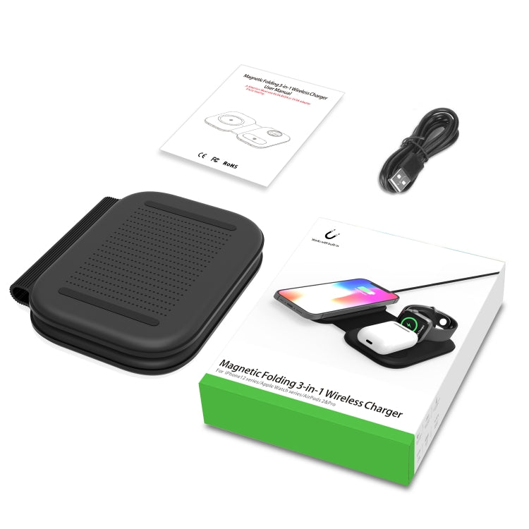 F20 3 in 1 15W Multi-function Magnetic Folding Wireless Charger for iPhone Series & Apple Watches & AirPods(Black) - Wireless Charger by buy2fix | Online Shopping UK | buy2fix
