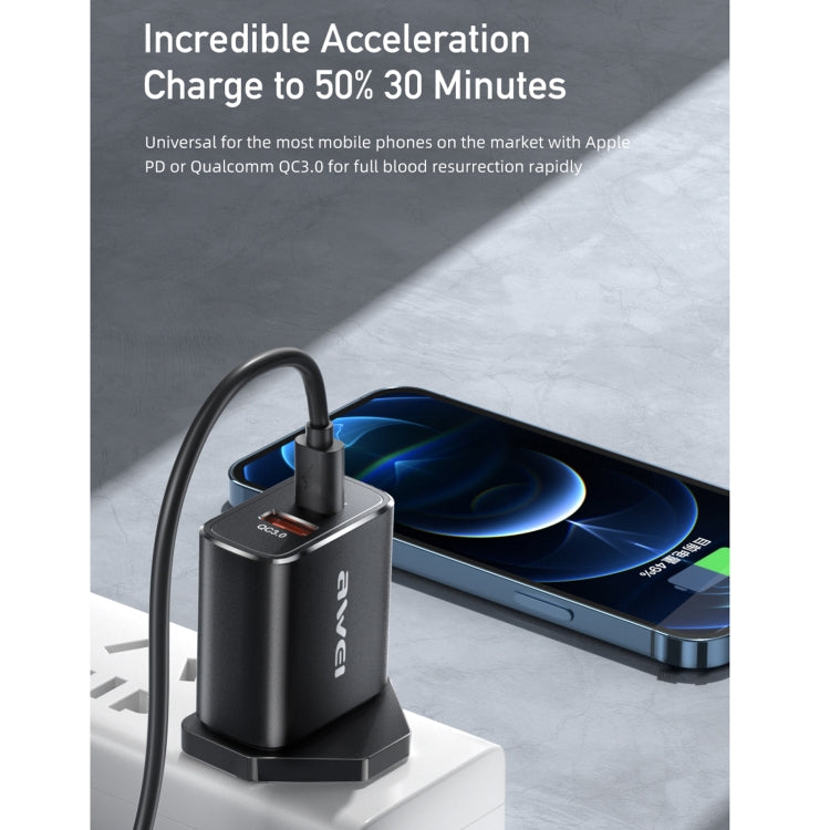 awei PD8 20W QC + PD Fast Charging Travel Charger Power Adapter, UK Plug (Black) - USB Charger by awei | Online Shopping UK | buy2fix