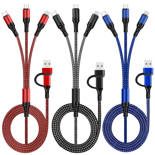 5 in 1 3A USB + USB-C / Type-C to 8 Pin + Micro USB + USB-C / Type-C Interface Two-color Braided Fast Charging Data Cable, Cable Length: 1.2m (Black) by buy2fix