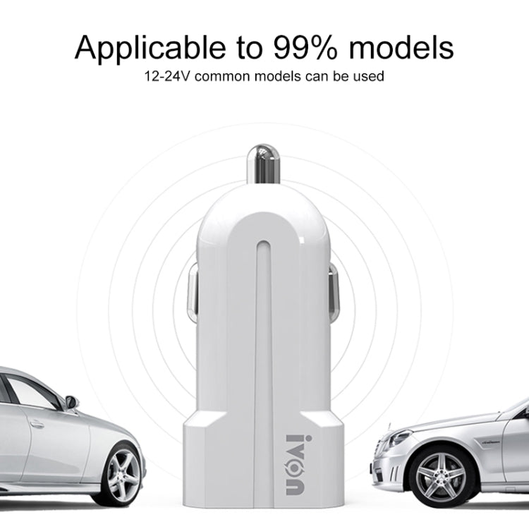 IVON CC13 QC 3.0 Fast Charging Car Charger Set with Type-C / USB-C Charging Cable (White) by IVON