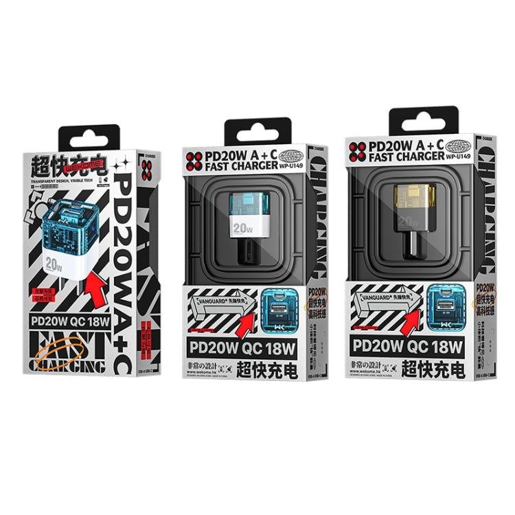 WK WP-U149 20W USB+USB-C/Type-C Dual Port Transparent Charger, Specifications: US Plug (Black) by WK