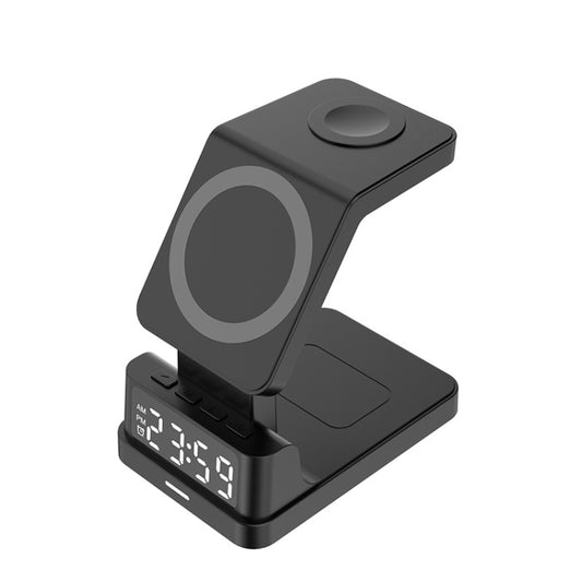 15W 4 in 1 Magnetic Clock Desktop Vertical Wireless Charger (Black) by buy2fix