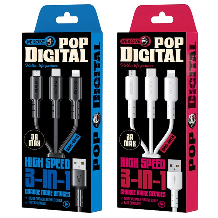 WEKOME WDC-02 Tidal Energy Series 3A USB to 8 Pin+Type-C+Micro USB 3 in 1 PVC Data Cable, Length: 1.2m (Black) - Multifunction Cable by WK | Online Shopping UK | buy2fix