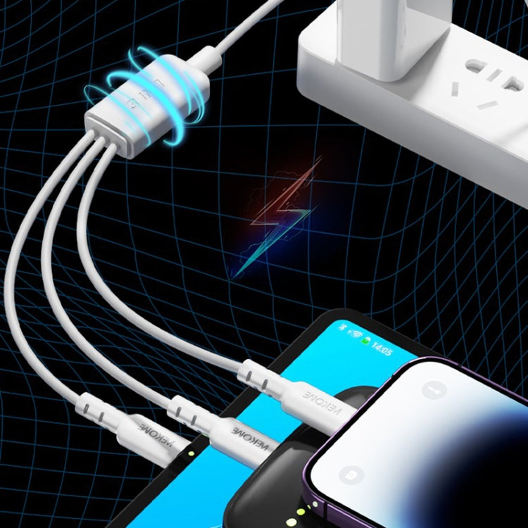 WEKOME WDC-02 Tidal Energy Series 3A USB to 8 Pin+Type-C+Micro USB 3 in 1 PVC Data Cable, Length: 1.2m (White) by WK