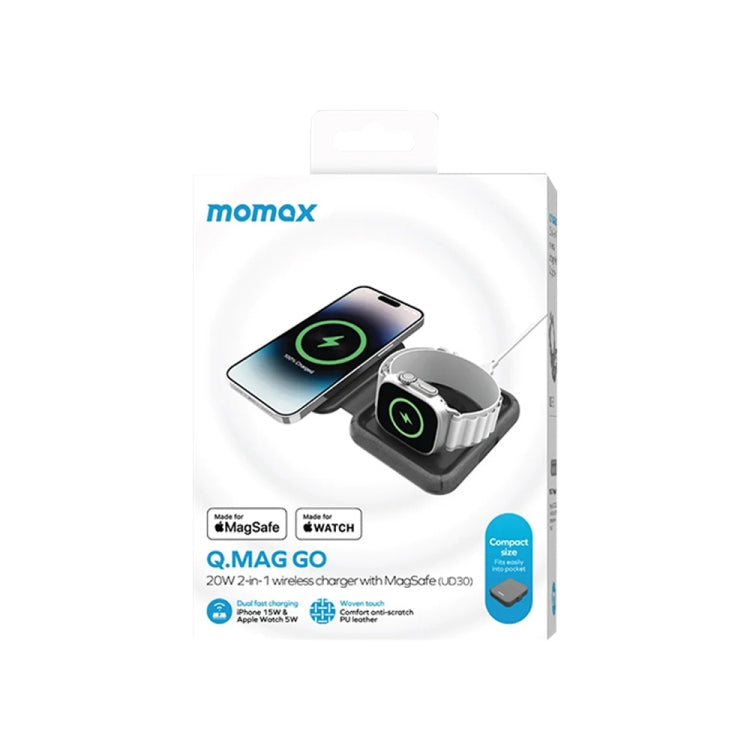 MOMAX UD30 Q.Mag Go 2 in 1 Foldable Magsafe Magnetic Wireless Charger by MOMAX