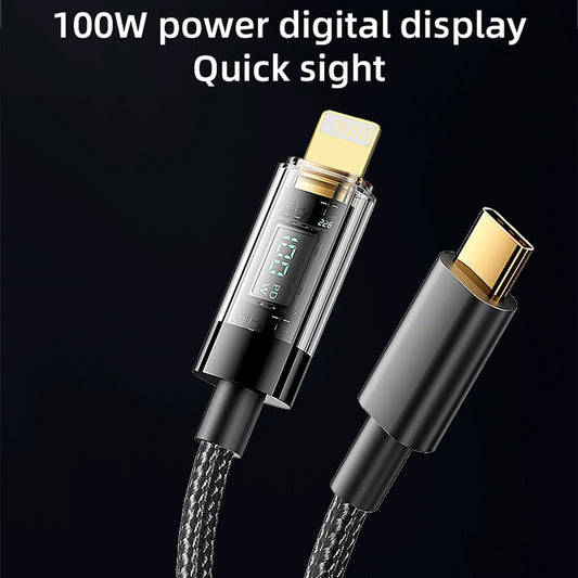 Mutural Li-CC005 1.2m PD20W Transparent Digital Display USB-C / Type-C to 8 Pin Charging Data Cable by Mutural