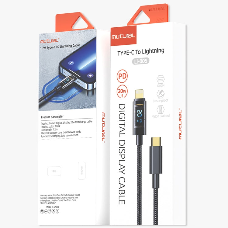 Mutural Li-CC005 1.2m PD20W Transparent Digital Display USB-C / Type-C to 8 Pin Charging Data Cable - 2 in 1 Cable by Mutural | Online Shopping UK | buy2fix